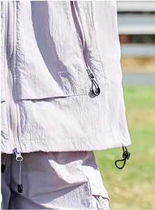Conjunto de 2 Piezas para Mujer, con Capucha y Manga Larga, Color Sólido, Poliéster Transpirable, Tejido de Punto, Secado Rápido, Corte Holgado, Ropa Casual de Verano - Product Image 4