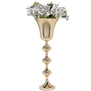 Vase haut décoratif en métal doré brillant moderne, pot à fleurs en forme de trompette pour événements, centres de table, vase haut décoratif pour fleurs - Product Image 2