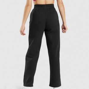 Pantalon coupe bootcut taille basse pour femme, noir, en polaire respirant, coupe ample, longueur intégrale, avec cordon de serrage, décontracté, pour le printemps, devant plat - Product Image 2