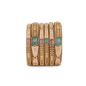 Bracelet en métal de qualité supérieure avec travail Meenakari, centres en pierres roses et menthe, motifs latéraux assortis, bijoux traditionnels élégants - Product Image 1