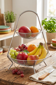 Présentoir à paniers double à 2 niveaux pour gagner de la place |   Bol de rangement décoratif en fil métallique pour comptoir, pour la maison et la cuisine, robuste, de qualité supérieure - Product Image 6
