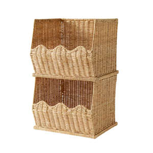 Wholesale Rattan <b>Basket</b> 2-Pack, Medium Open Front Stackable <b>Storage</b> Bin for <b>Toys</b>, Books & Office Eco-Friendly Made in Vietnam - Product Image 3