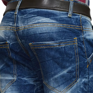 Pantalon en jean streetwear pas cher pour homme, coupe droite longue, ample, empilé, en coton, délavé, à jambe large - Product Image 6