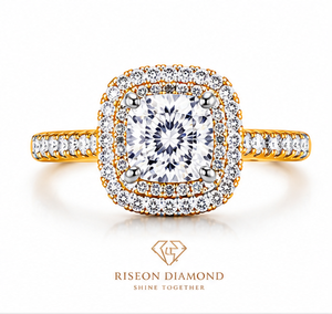 Premium cushion cut diamond engagement ring double halo round lab grown diamonds pavé band brilliance timeless luxury jewelry - Product Image 4