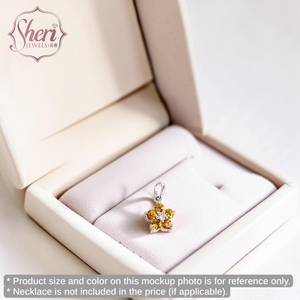 [เชอรี จิวเวลส์] จี้ทองคำขาวแท้ 18K สำหรับผู้หญิง รูปทรงดอกไม้เล็กๆ ประดับด้วยไพลินสีเหลืองธรรมชาติและเพชรแบบฝังง่าม ดีไซน์เรียบง่าย - Product Image 3