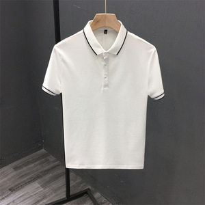 Oem Customized logo Design Fashion New <b>Half</b> Sleeve Top Trend Men's Striped Embroidery Reverse Collar Polo <b>Shirt</b> - Product Image 4