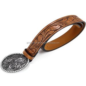 Artisanat de haute qualité sculpté à la main motif de fleurs rétro gravé ceinture d'outillage en cuir occidental marron pour cowboy cowgirl - Product Image 1
