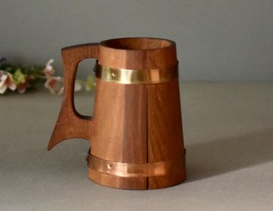 Chope à bière vintage allemande en bois, rustique, faite à la main, pour la décoration intérieure - Product Image 5