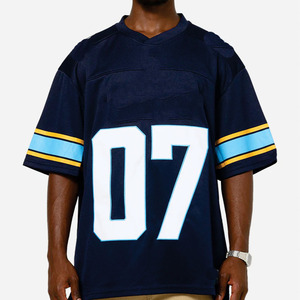 Maillot de football américain respirant en maille, surdimensionné, en polyester, pour entraînement d'équipe, noir et bleu, T-shirt unisexe, streetwear, vente en gros - Product Image 5