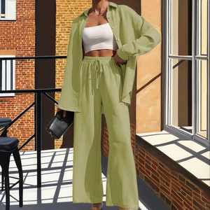 Ensemble décontracté pour femme : haut court à manches longues et jupe mi-longue, en tissu tricoté respirant polyester-coton, idéal pour l'été, avec poches - Product Image 4