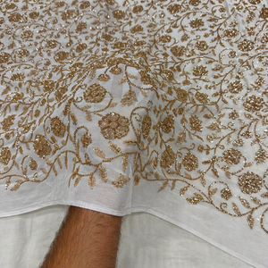 Fournisseur en gros de tissus en soie brodés de perles, fabricant de tissus en soie brodés de perles en Inde, tissu en soie brodé avec des perles - Product Image 1