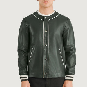 Chaqueta Bomber de Cuero PU para Hombre, Cuello Redondo, Color Sólido, Corte Regular, Estilo Casual Otoñal, Cierre de Botones - Product Image 5