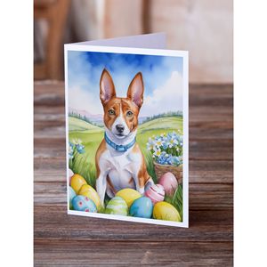 Whimsical A7 Size 5x7 Basenji <b>Easter</b> Egg Hunt Blank Note <b>Cards</b> <b>Pack</b> of 8 with Envelopes - Product Image 2
