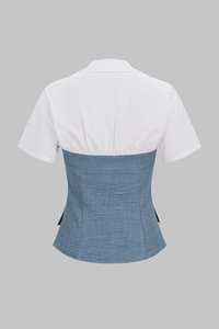 Conjunto de mono entallado con bloques de color y cuello camisero para mujer - Product Image 5