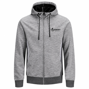 Sweat-shirt gris uni à capuche et fermeture éclair intégrale anti-boulochage pour homme SINEWY SPORTS, coupe classique, en polyester tricoté, vêtements de sport actifs pour l'hiver - Product Image 1