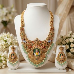 High Quality Traditional South <b>Indian</b> Temple Ethnic Brass Laxmi Bridal Set Zircon Flower Design Rose Gold Plated Wedding Party - Product Image 3