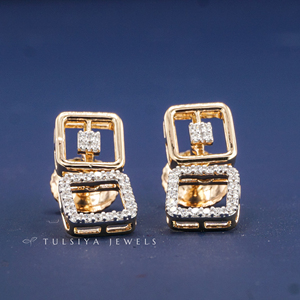 Boucles d'oreilles élégantes en or jaune 14 carats avec diamants de laboratoire, pierres rondes élégantes, légères et confortables à porter - Product Image 3