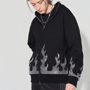 เสื้อฮู้ดซิปดำประดับเพชรเทียมทรงโอเวอร์ไซส์ สไตล์สตรีทแวร์ Y2K กอธิค แจ็คเก็ตซิปเต็มตัว - Product Image 5