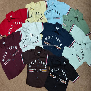 Camisa a rayas con botones para niño, camisa a cuadros de colores para niños pequeños, camisas con cuello alto enrollable para niños, camisa de manga corta para niños en stock - Product Image 1