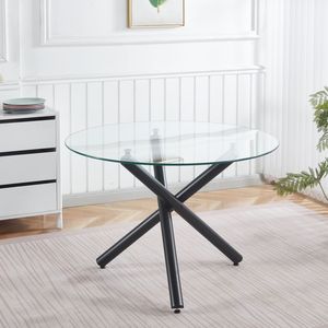 Tavolo da Pranzo Moderno 110X110X75CM in Vetro Nero con Gambe in Metallo, Tavolo Salvaspazio per Cucina e Soggiorno - Product Image 2