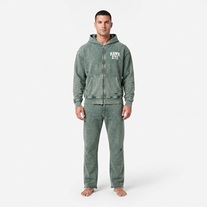 Wholesale Men's Distressed <b>Vintage</b> <b>Tracksuit</b> Acid Wash Hoodie Wide Leg Sweatpants Set Casual Streetwear Matching Two Piece - Product Image 5