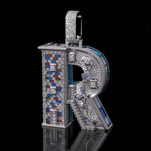 Colgante de Moissanita con Letra Personalizada, Plata de Ley 925, Engaste de Bisel, Estilo Iced Rap, Joyería Unisex para Fiesta - Product Image 2