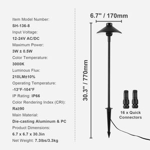 Set di 8 Luci LED da Esterno 3W 210LM 12V 24VAC/DC, Illuminazione per Sentieri 3000K Bianco Caldo, Luci Paesaggistiche a Basso Voltaggio - Product Image 4