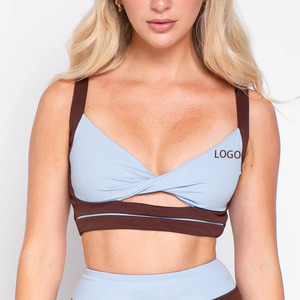 MILIENZ Soutien-gorge de sport et short de yoga pour femme, bleu marine, à bretelles convertibles, taille mi-haute, torsadé, maintien léger, sans couture, respirant - Product Image 1