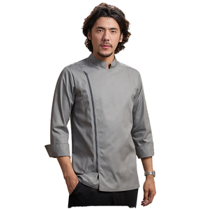 Veste de chef grise à manches longues pour homme, en polyester tissé, uniforme de restaurant, fermeture à boutons, uniformes de restaurant et de bar - Product Image 1