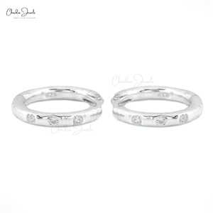 Chordia Jewels 1.5MM Round Cut White Zircon 925 Sterling Silver Hoops Rhodium Micron Plated Hinge <b>Back</b> Hoops <b>Earrings</b> for Women - Product Image 3