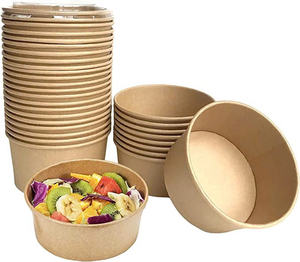 Bol en papier kraft avec couvercle en PET 500 ml 750 ml 1000 ml Bol rond en papier kraft pour fruits Salade Contenant alimentaire - Product Image 6