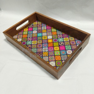Bandeja de Servir Multifuncional de Madera Estilo Art Deco, Bandeja Decorativa Colorida para Mesa de Centro, Decoración Étnica Hecha a Mano, Regalo Único para el Hogar - Product Image 4