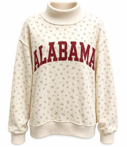 Sweat-shirt à col montant pour femme, écologique, avec logo brodé personnalisé, impression sérigraphiée sur toute la surface, motif gingham, lettres, en molleton de coton - Product Image 6
