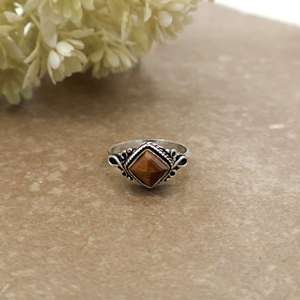 Handmade Brass 925 Sterling <b>Silver</b> Natural Tiger Eye <b>Ring</b> Vintage Rhombus Gemstone <b>Ring</b> for Women Ethnic Boho <b>Statement</b> Jewelry - Product Image 2
