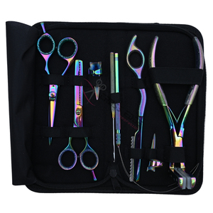 Professional Rainbow Hair Extension Tools Kit with 7 Inch <b>Tape</b> In Plier Hair Razor Barber Scissor Thinning Scissor <b>Loop</b> <b>Hook</b> Set - Product Image 1