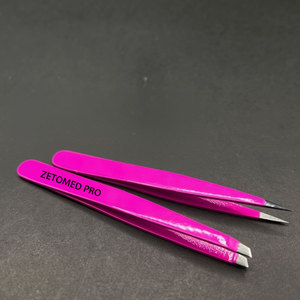 Pince à épiler de luxe rose vif en acier inoxydable de qualité supérieure, design moderne pointu et incliné, légère et écologique - Product Image 3