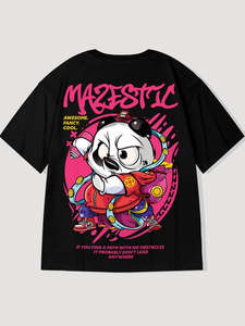 Camiseta de Corte Regular con Estampado de Panda Japonés para Hombre, Estilo Urbano, Logotipo Frontal, Manga Corta, Cuello Redondo, Corte Regular, 100% Algodón, Secado Rápido - Product Image 5