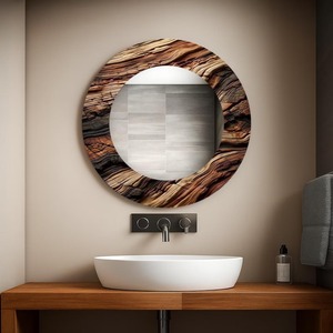 Wood Grain <b>Round</b> <b>Wall</b> <b>Mirror</b> with Bone Inlay Tempered Glass Smooth Edge Handmade by REHMAN CRAFT - Product Image 1