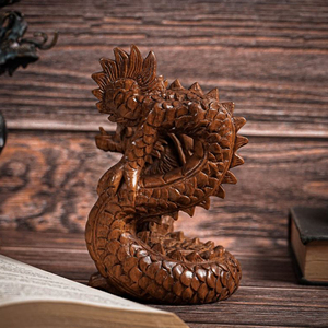 Estatua de Dragón Decorativa de Lujo, Tallada a Mano en Madera Sólida, Figura de Dragón de Madera Premium, Regalo - Product Image 4