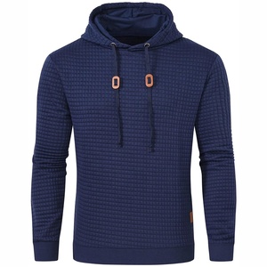 Custom OEM Mens Waffle Knit Hoodie <b>Navy</b> Blue Textured Pullover Casual Streetwear <b>Top</b> Mens Mens Waffle Knit Hoodie - Product Image 1