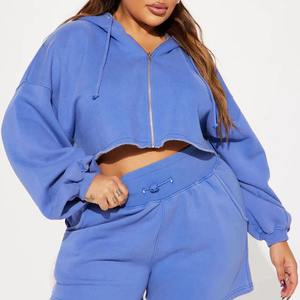 Conjunto de 2 Piezas de Sudadera con Capucha y Pantalones Cortos de Punto Sólido para Invierno, Personalizado, Informal, 100% Algodón, Felpa Francesa, para Mujer - Product Image 3