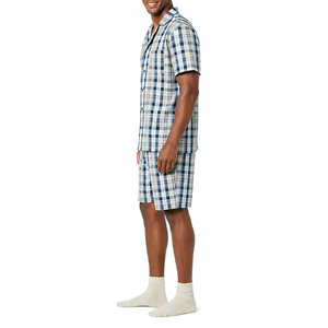 Ensemble de pyjama à manches courtes en coton écologique pour homme, motif à carreaux, vêtements de nuit décontractés avec poche poitrine, pour l'hiver, lavable en machine - Product Image 4