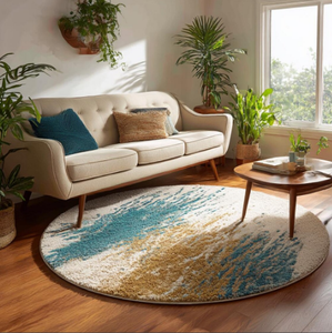 Tapis rond en laine tuftée à la main, de haute qualité, motif moderne, fait main, écologique, pour salon, chambre d'enfants, hôtels, bureau - Product Image 1