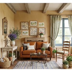 Sofá de Dos Plazas de Cuero para Sala de Estar Estilo Provenzal, Sofá Rústico Elegante de Estilo Campestre Francés, Sofá de Dos Plazas de Cuero de Diseño Lujoso y Suave, Sofá de Dos Plazas Vintage - Product Image 1