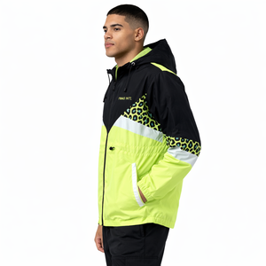 Veste coupe-vent à capuche pour homme avec logo personnalisé, couleur néon, imprimé léopard, fermeture éclair, streetwear, fournisseur OEM, vestes pour hommes - Product Image 2