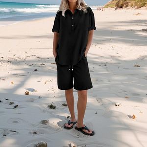 Conjunto de Ropa de Casa de Verano para Mujer, Tejido de Algodón, Pantalón Corto y Camiseta de Manga Corta, Ligero, Transpirable, Informal, Venta al Por Mayor - Product Image 1