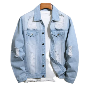 Vestes en jean pour hommes avec logo personnalisé, design élégant, style streetwear bleu, patch pour hommes - Product Image 1