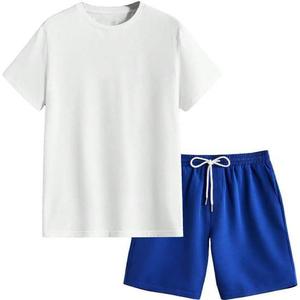 Ensemble T-shirt et short décontracté en coton pour homme – Haut blanc et short marron avec imprimé étoiles – Tricot respirant pour l'été - Product Image 5