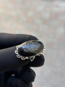 Hot Selling Designer Handmade Bohemian Style <b>Black</b> Sheen obsidian <b>Rings</b> Silver Plated Natural Gemstone Engagement <b>Ring</b> - Product Image 3