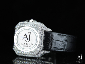 AARVA JEWELS นาฬิกาข้อมือผู้หญิงหรูหราประดับเพชรทรงกลมแบบอะนาล็อกควอตซ์ตัวเรือนสแตนเลสสายหนังหน้าปัด 38 มม. - Product Image 2